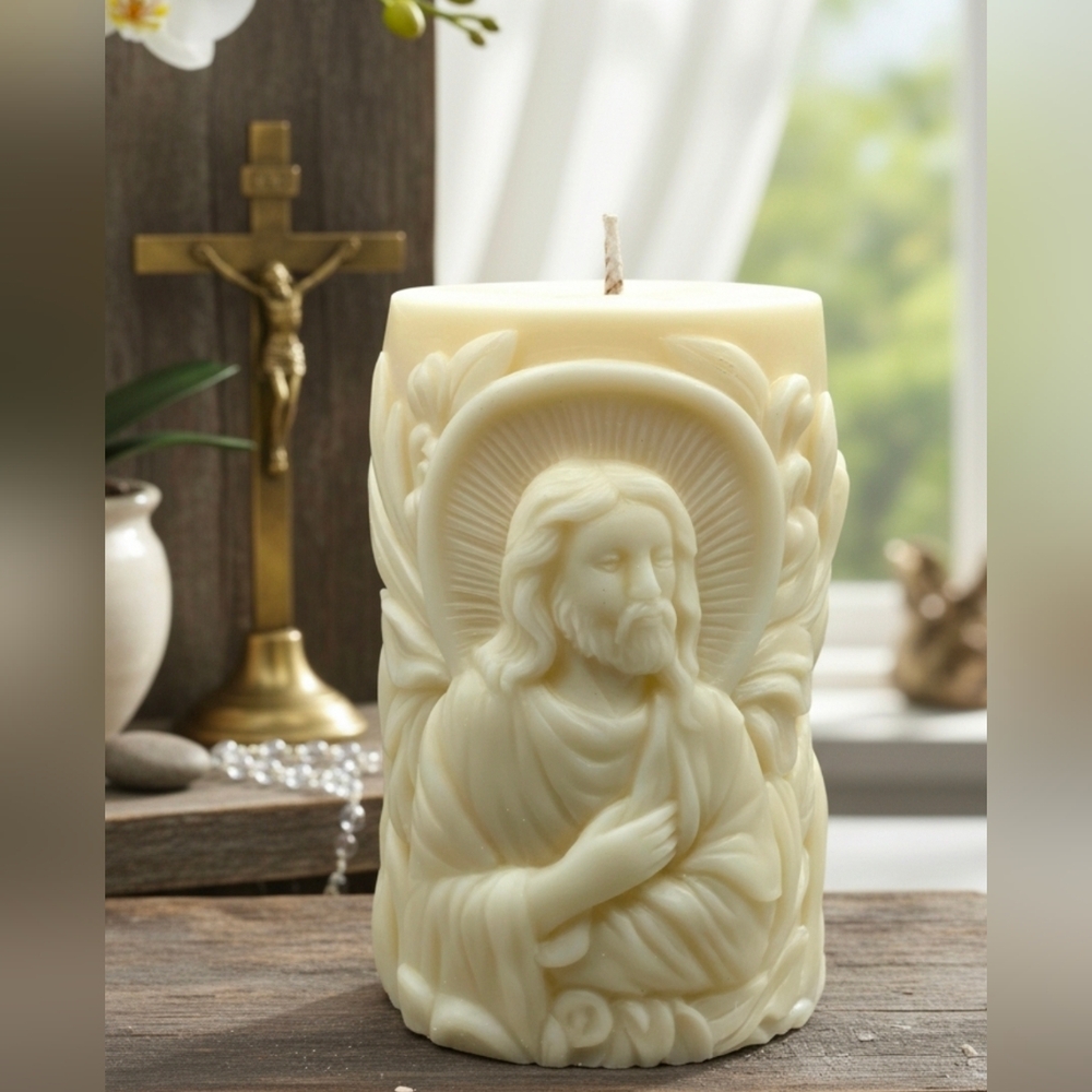 Jesus Soy Wax Pillar Candle Handmade 3D Design Prayer Candle Religious Gift